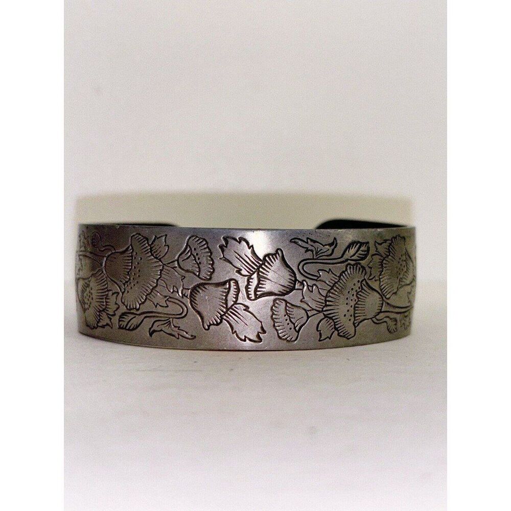Vintage Kirk Stieff Pewter Cuff 70s Bracelet Poppies 900-8